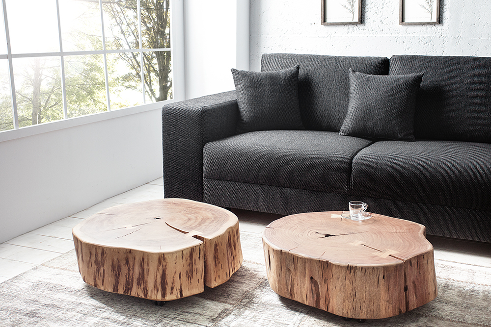 Baumstamm Couchtisch GOA 60cm natur Akazie Massivholz rund mit Rollen Unikat Baumstamm Couchtisch GOA 60cm natur Akazie Massivholz rund mit Rollen Unikat