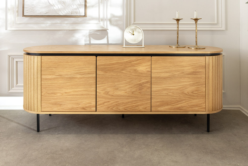 Modernes Sideboard ATELIER 160cm natur Eiche schwarz Metall vier Fächer