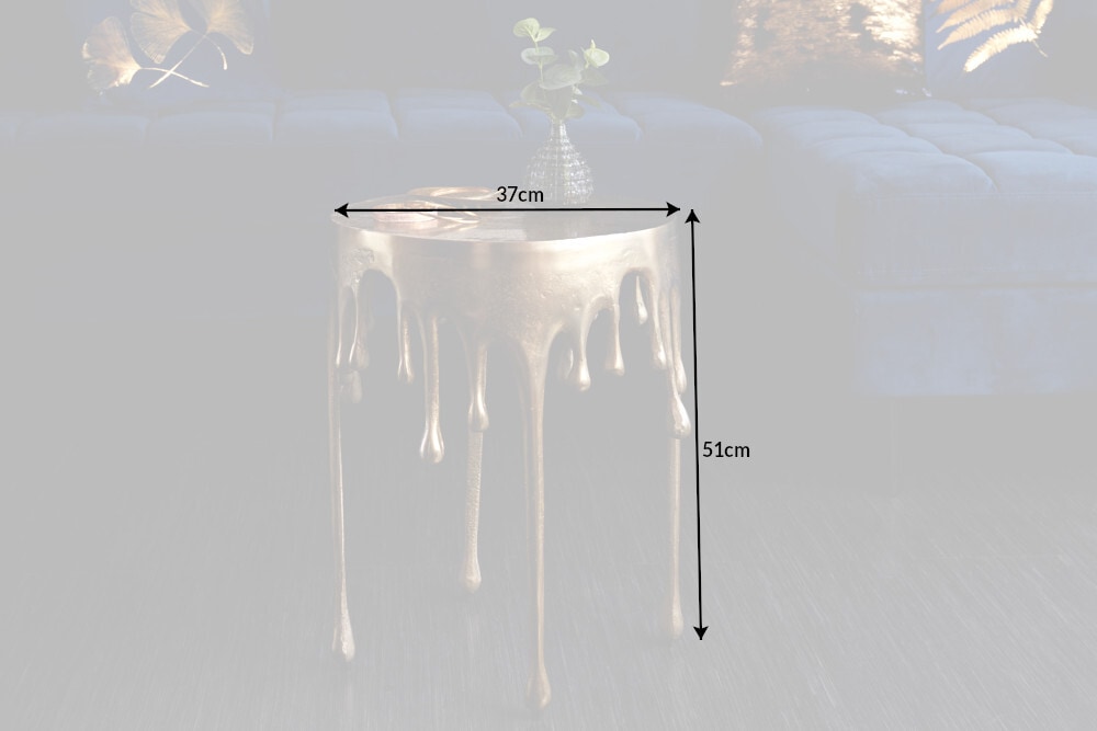 Extravaganter Beistelltisch LIQUID LINE 50cm gold Tropfen-Design Metall Aluminium rund