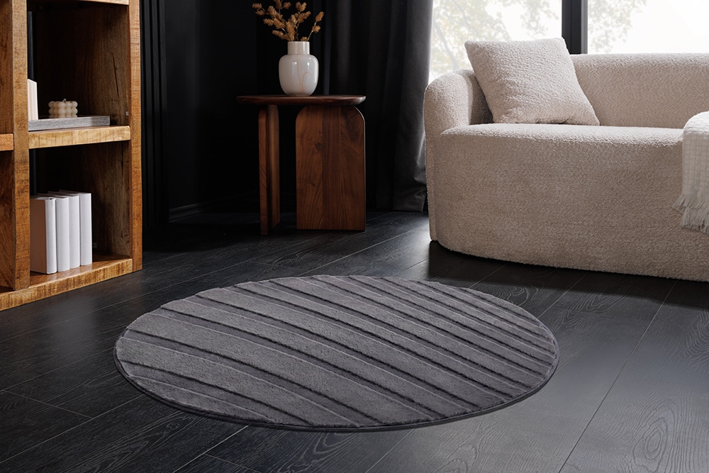 Runder Teppich WAVE 80cm anthrazit 3D strukturierter Kurzflor Indoor Hoch-Tief-Effekt