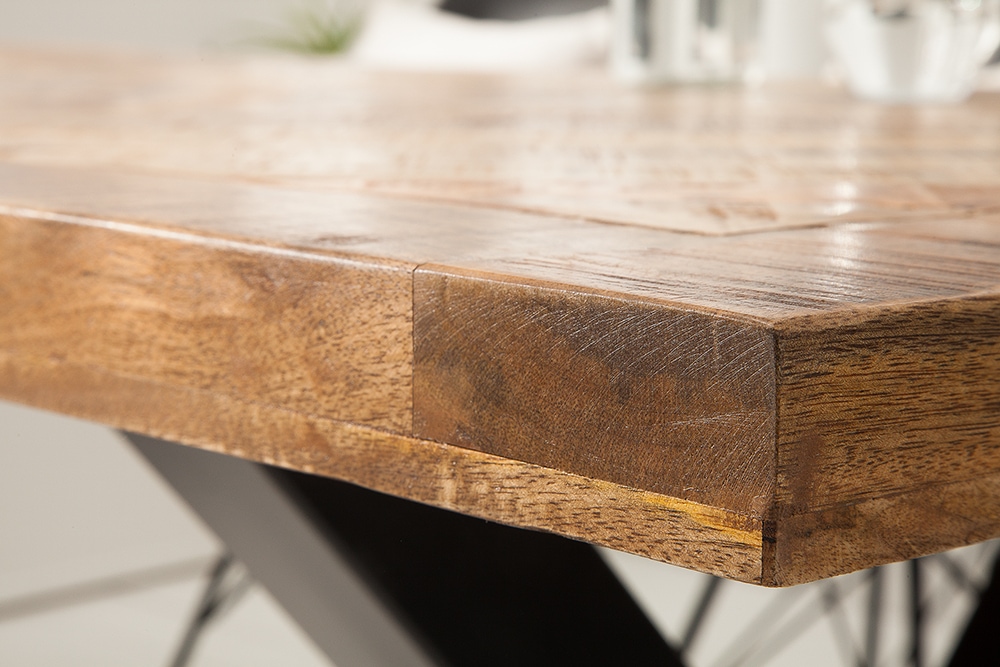 Massiver Esstisch INFINITY HOME 200cm natur schwarz Mangoholz Industrial Design X-Gestell