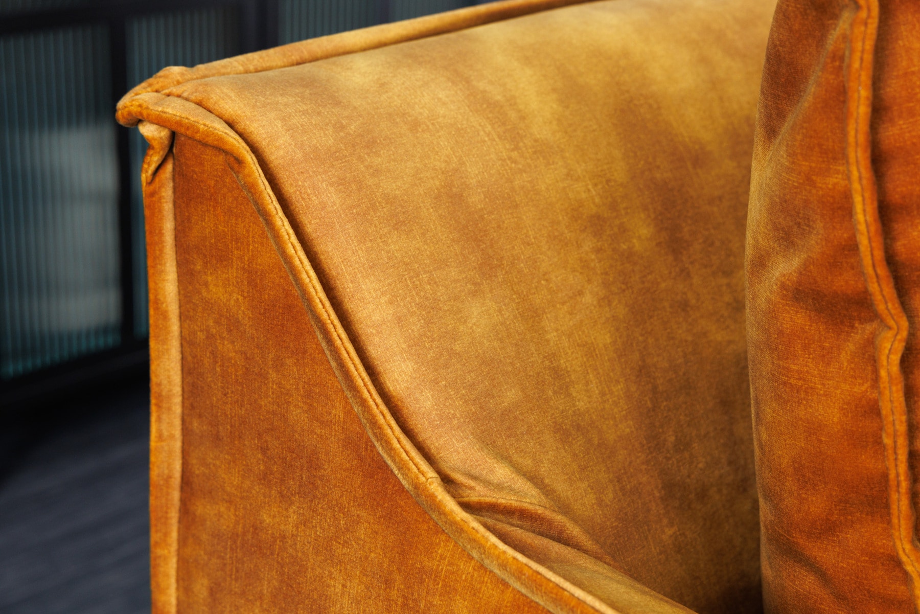 Großes 3-Sitzer Sofa HEAVEN 200cm senfgelb Samt Federkern waschbarer Bezug Hussensofa Couch