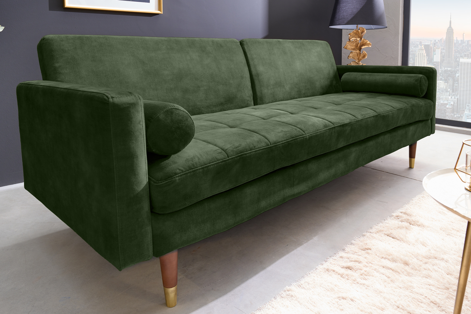 Modernes Schlafsofa COUTURE 200cm grün Microvelours 3-Sitzer Couch mit Schlaffunktion