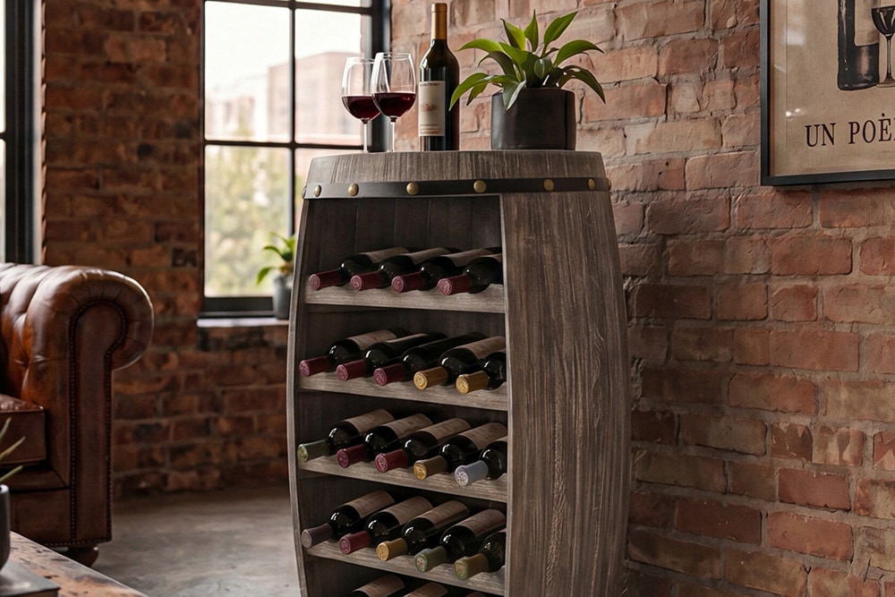 Authentisches Weinregal BODEGA 80cm natur Pinie Weinfass Shabby Chic