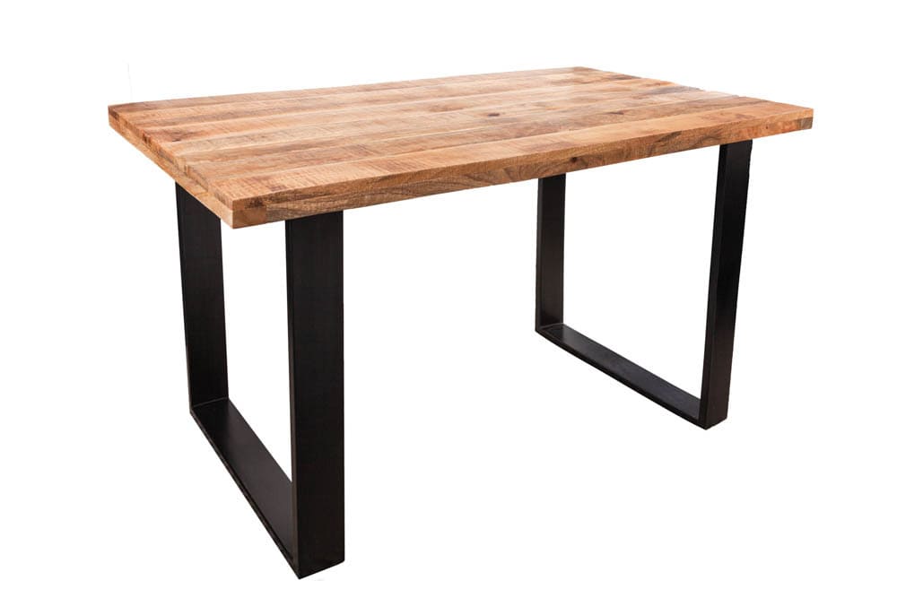 Massiver Esstisch IRON CRAFT 120cm Mangoholz schwarzes Eisengestell Kufe Industrial Design