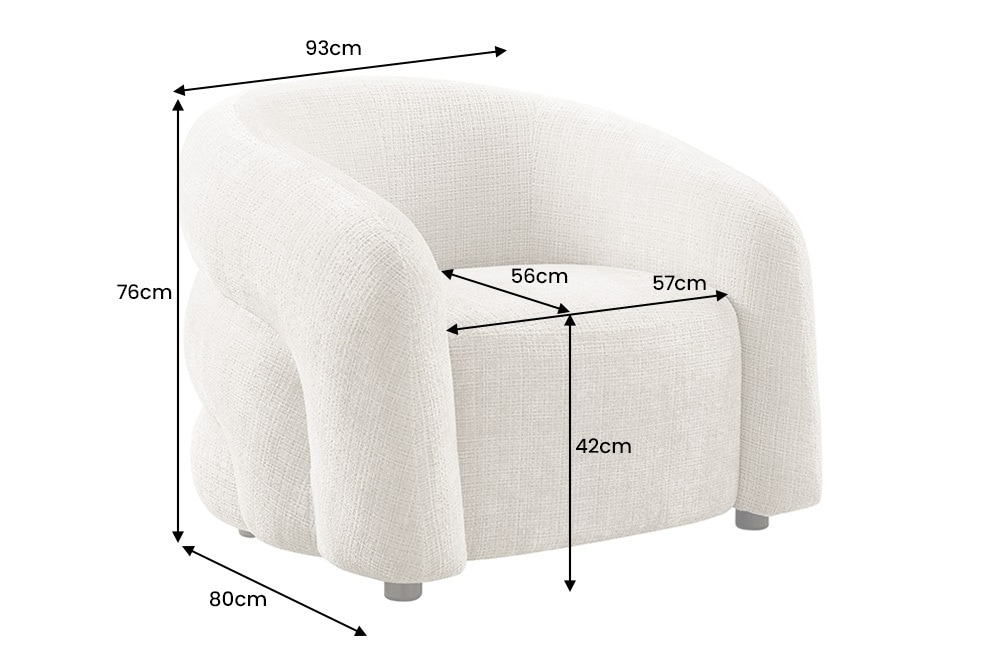 Design Sessel VOGUE 95cm grau Chenille mit Armlehnen und Nosagfederung