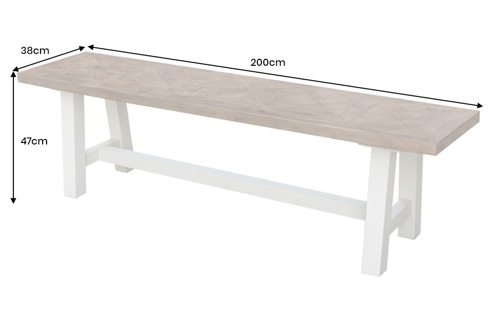 Massive Sitzbank HAMPTONS 200cm hellbraun creme Pinienholz