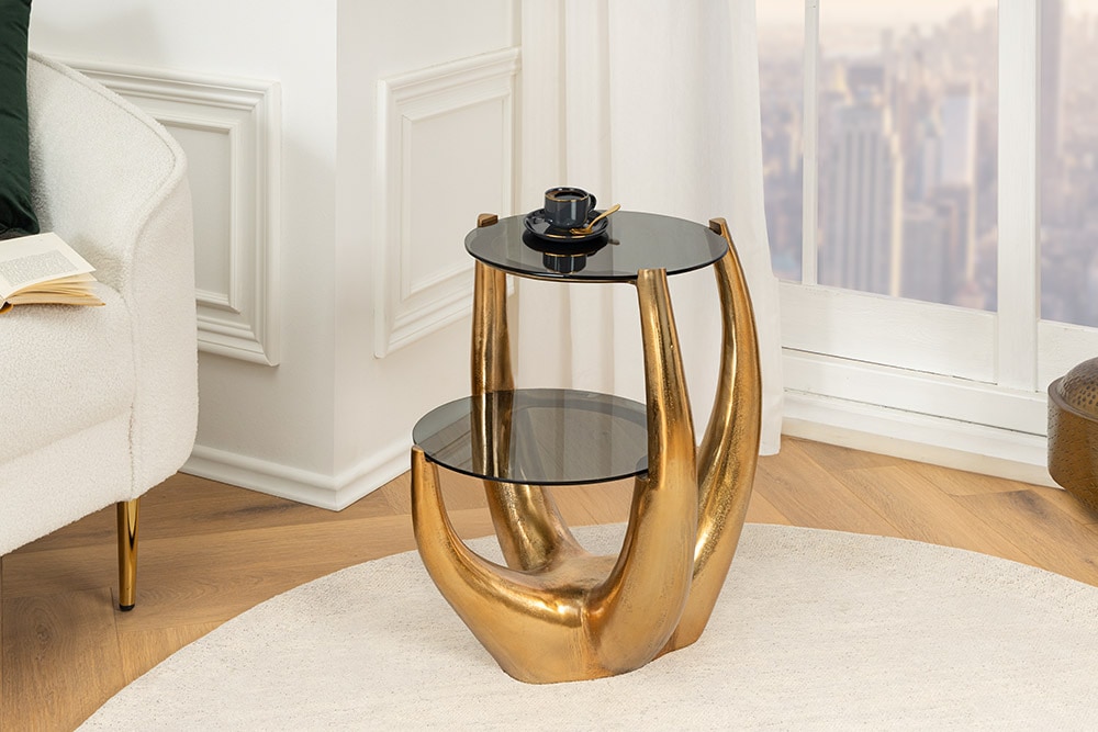 Handgefertigter Beistelltisch LEVELS 50cm gold antik Schwarzglas schwarz Metall » Jetzt kaufen