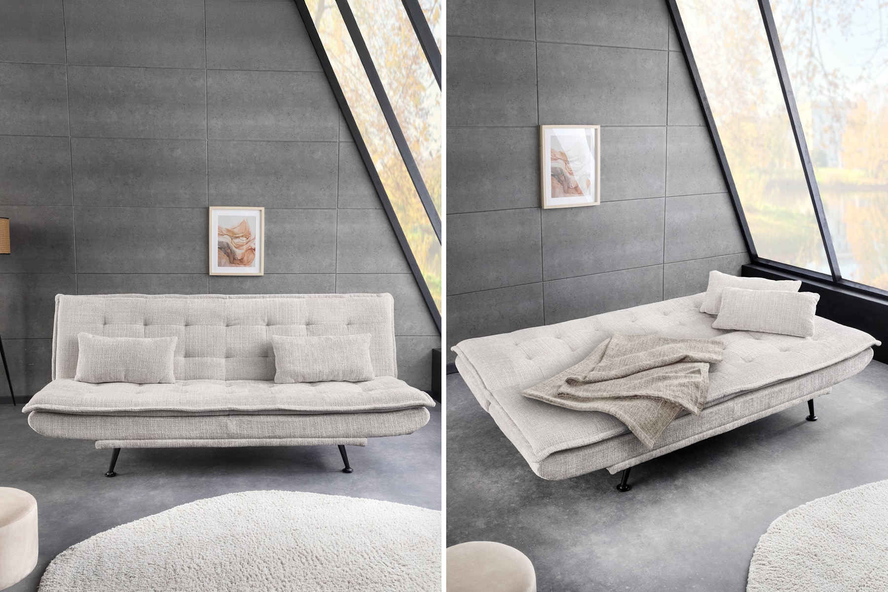 Modernes Schlafsofa JAZZ 190cm champagner beige Chenille 3-Sitzer Couch