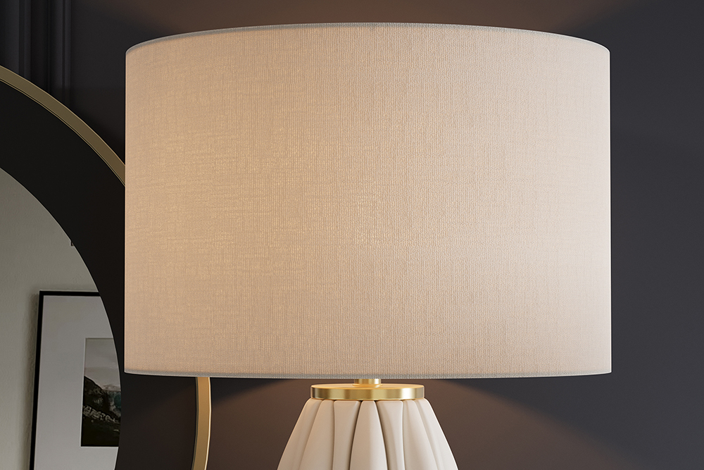 Moderne Tischlampe ELEGANCIA 65cm weiß gold Keramik weißer Leinenschirm