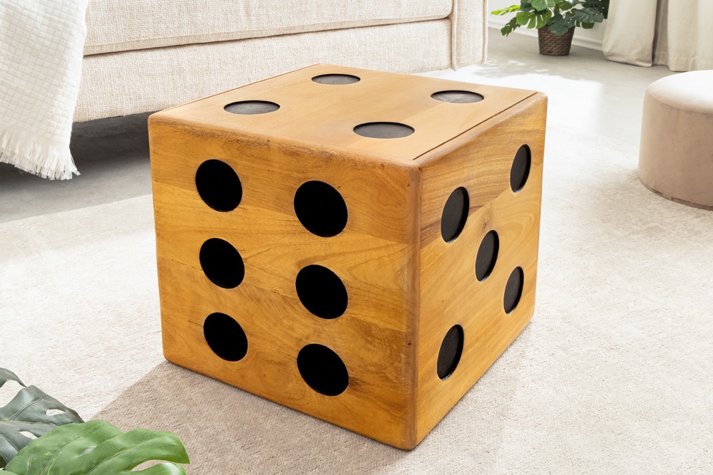 Massiver Würfel-Hocker CUBE 40cm natur Mangoholz Beistelltisch stapelbar