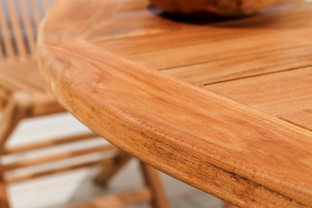 Massiver Gartentisch EMPIRE TEAK 120cm natur Teakholz rund klappbar Outdoor Balkontisch