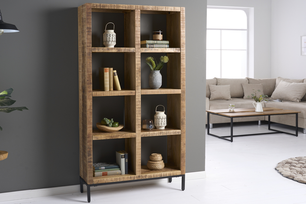 Massives Regal IRON CRAFT 176cm Mangoholz Bücherregal acht Fächer Industrial Design