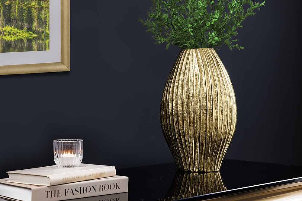 Handgefertigte Deko-Vase ELEGANCE 35cm gold antik Metall Hammerschlag Design