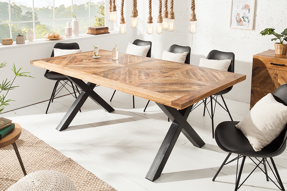 Massiver Esstisch INFINITY HOME 200cm natur schwarz Mangoholz Industrial Design X-Gestell