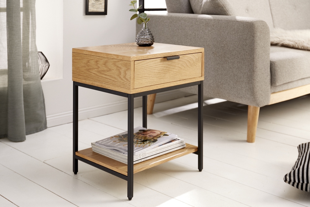 Industrial Nachttisch ELEMENTS 40cm Eiche Beistelltisch mit Schublade