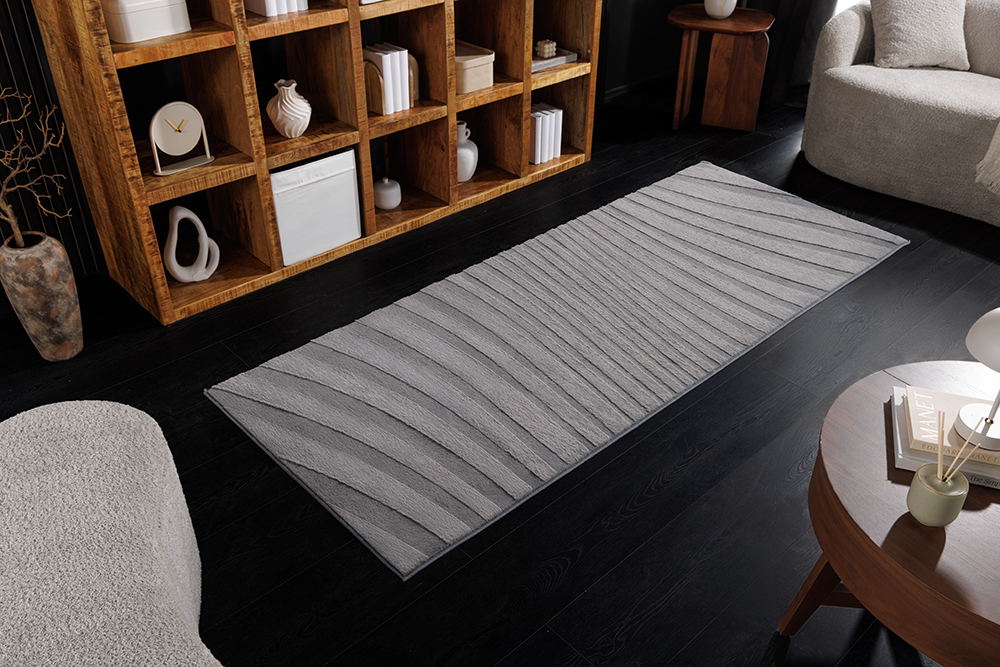 3D strukturierter Teppich WAVE 200x80cm anthrazit Kurzflor Indoor Teppichläufer
