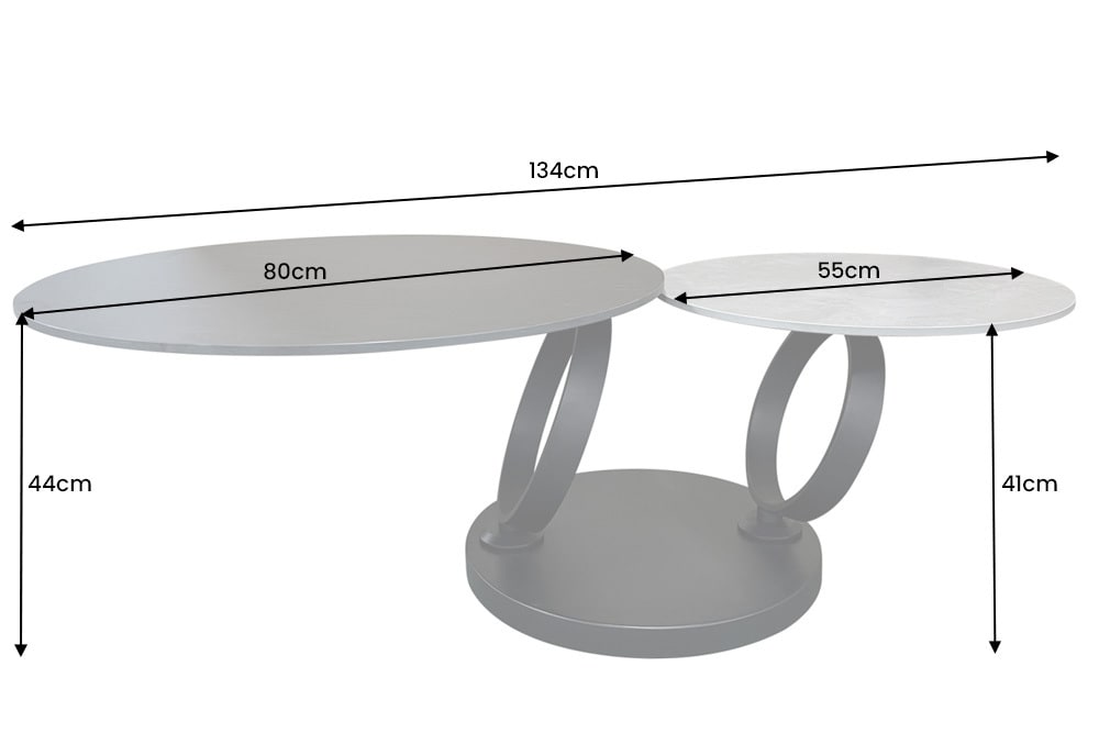 Design Couchtisch DANCING RINGS schwarz grau rund drehbar Keramik Metall