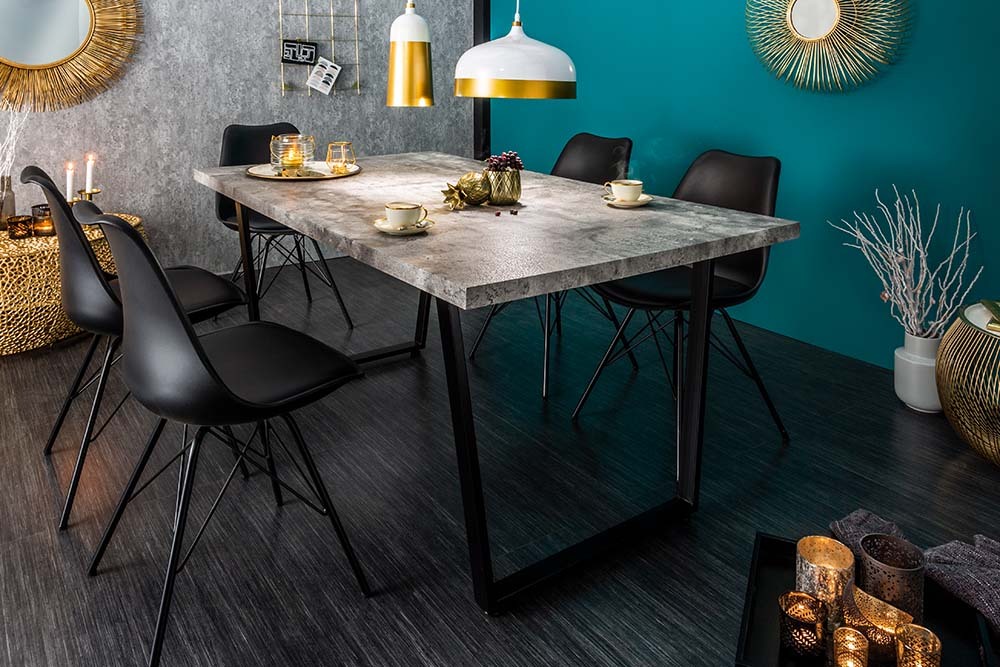 Moderner Esstisch LOFT 120cm grau Beton-Design schwarze Metallbeine Kufengestell