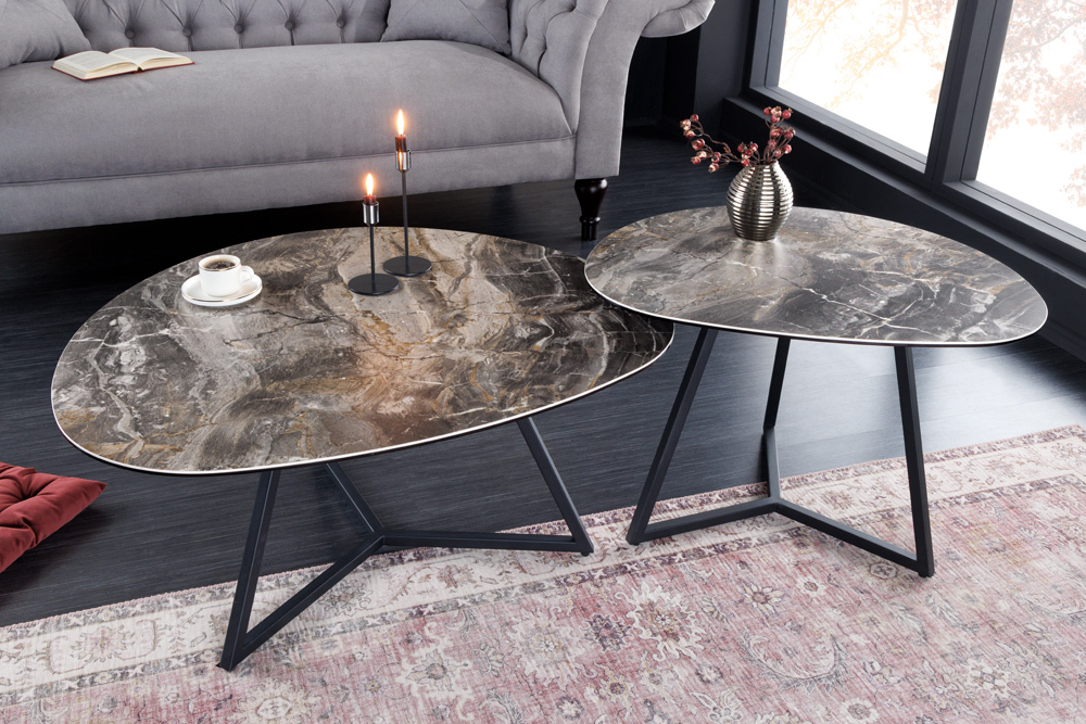 Moderner Couchtisch MARVELOUS 70cm taupe Marmor Keramik made in Italy