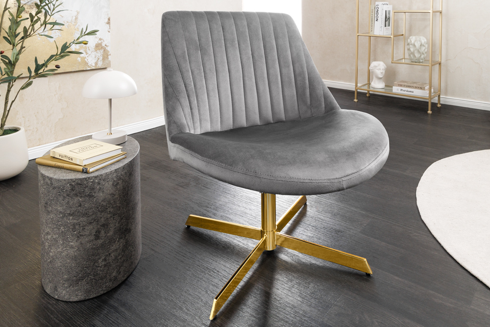 Drehbarer Sessel LOUNGER grau gold Samt Modern Design » Jetzt kaufen