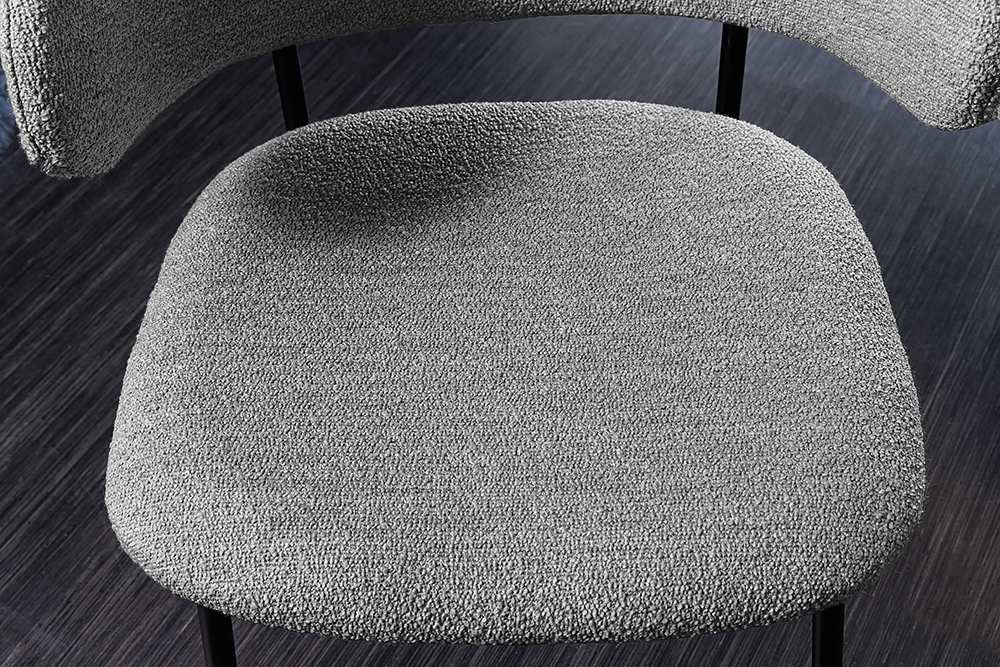 Design Stuhl VOGUE grau Bouclé schwarze Metallbeine