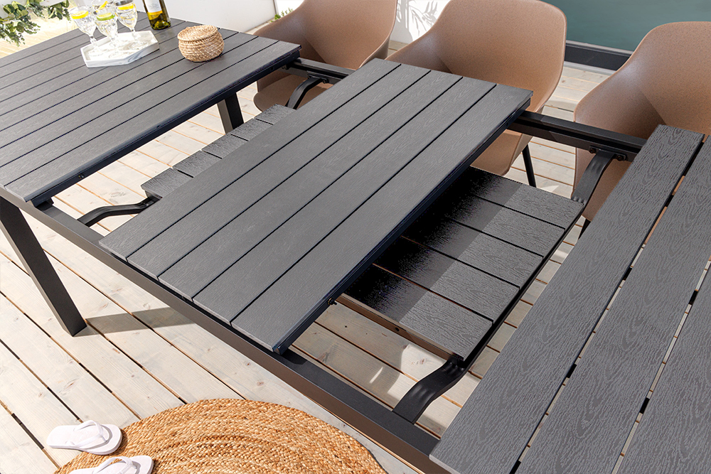 Ausziehbarer Gartentisch DESIGNO 200-250-300cm grau Aluminium In- und Outdoor Esstisch