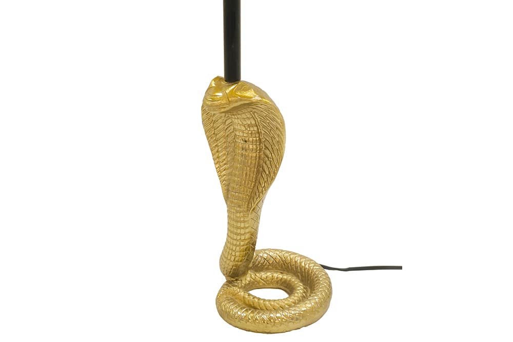 Design Tischlampe COBRA 65cm gold Schlangen Skulptur schwarzer Stoffschirm