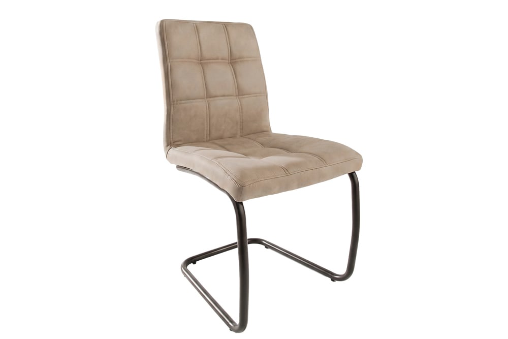 Design Freischwinger Stuhl MODENA vintage beige Microfaser mit Ziersteppung