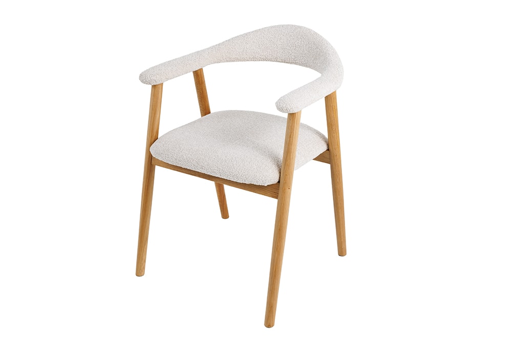 Design Stuhl VALHALLA WOOD natur Eiche creme Strukturstoff mit Armlehne