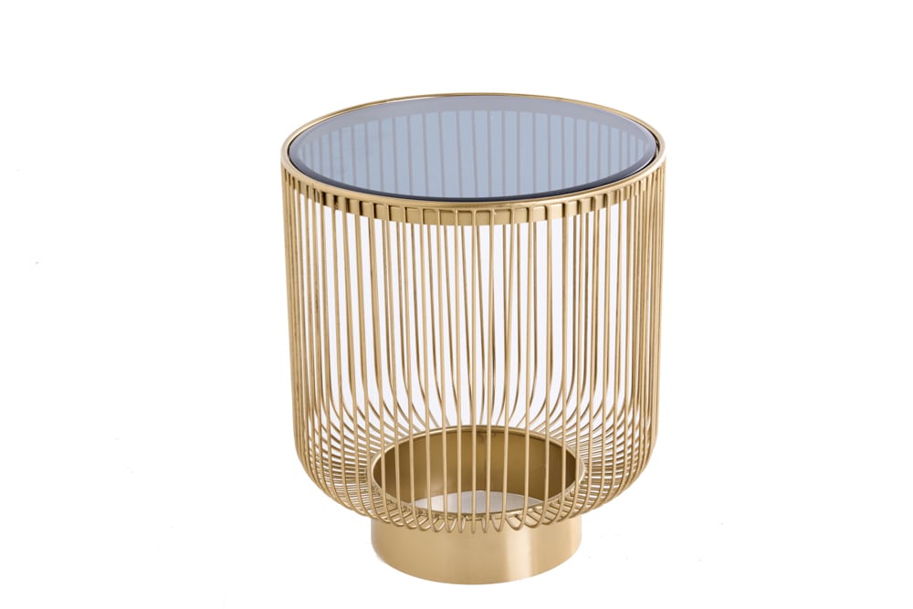 Filigraner Design Beistelltisch VARIATION 50cm gold Metall rund Schwarzglas Handarbeit