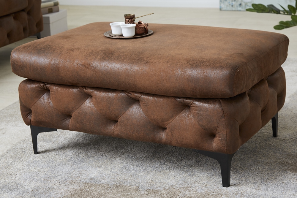 Chesterfield Sitzhocker MODERN BAROCK 90cm antik braun Fußhocker