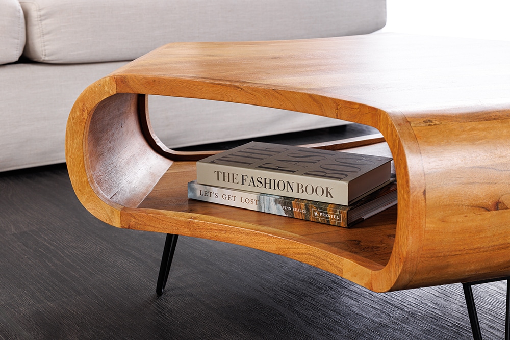 Massiver Couchtisch ORGANIC LIVING 90cm braun honey finish Akazienholz  mit Stauraum