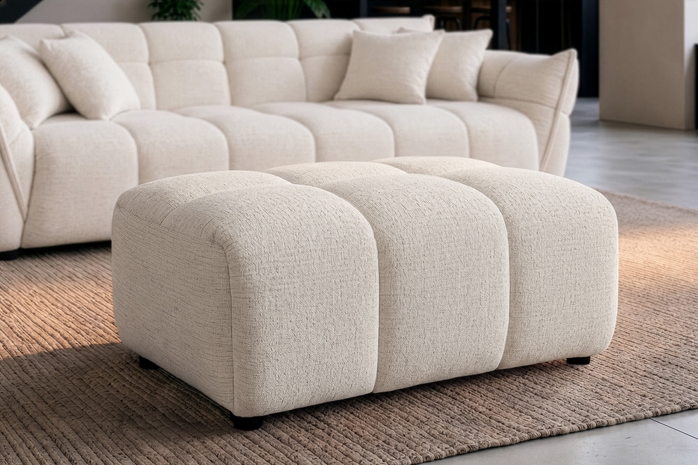 Moderner Hocker CLOUD 100cm beige Bouclé Tweed Soft Federkern Fußhocker Sitzhocker » Jetzt kaufen