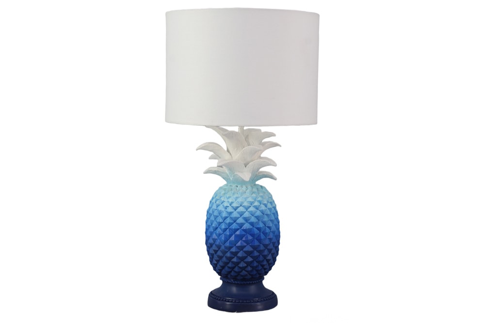 Handgefertigte Tischlampe PINEAPPLE 50cm blau weiß Ananas-Design mit Stoffschirm