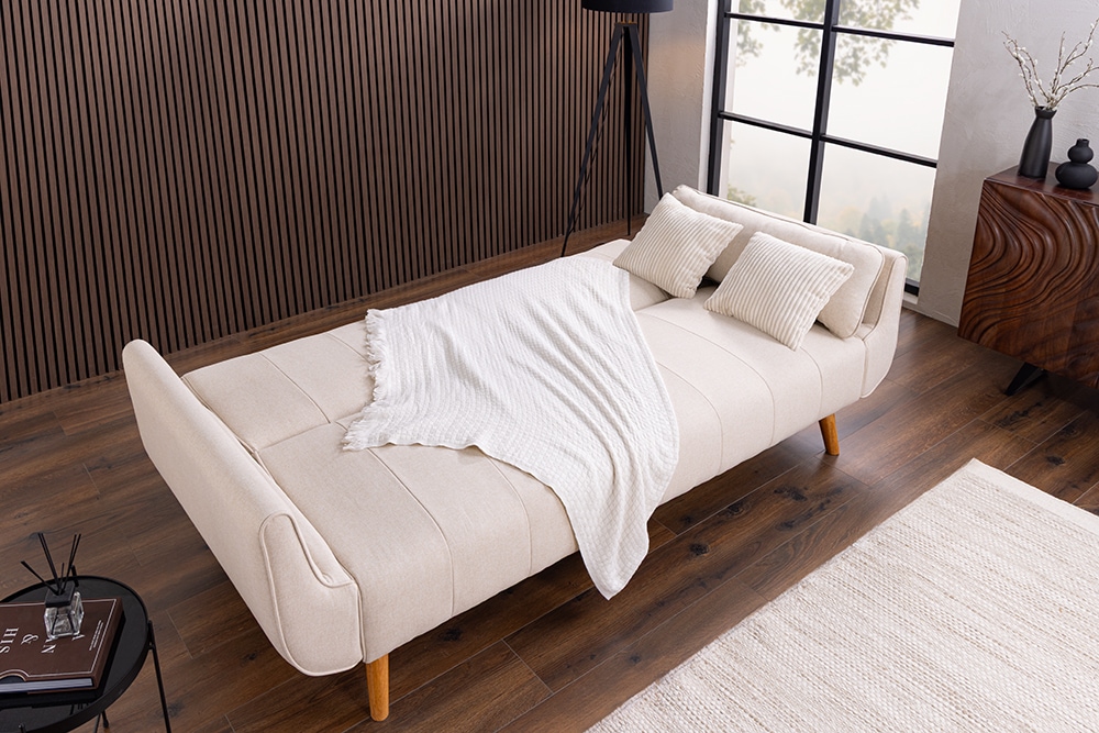 Schlafsofa DIVANI 220cm greige Strukturstoff 3-Sitzer mit Bettfunktion inkl. Kissen