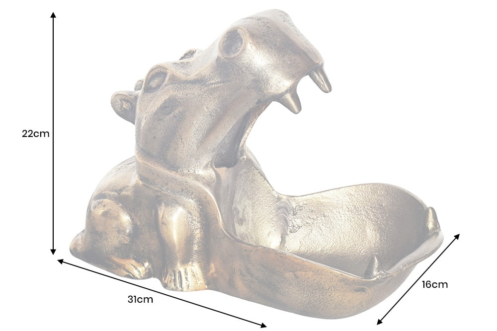 Handgearbeitete Deko Schale HIPPO 30cm messing gold Metall Aluminium