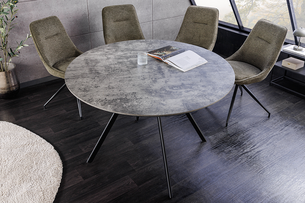Runder Esstisch ATELIER 100cm grau Beton-Design schwarz Metall