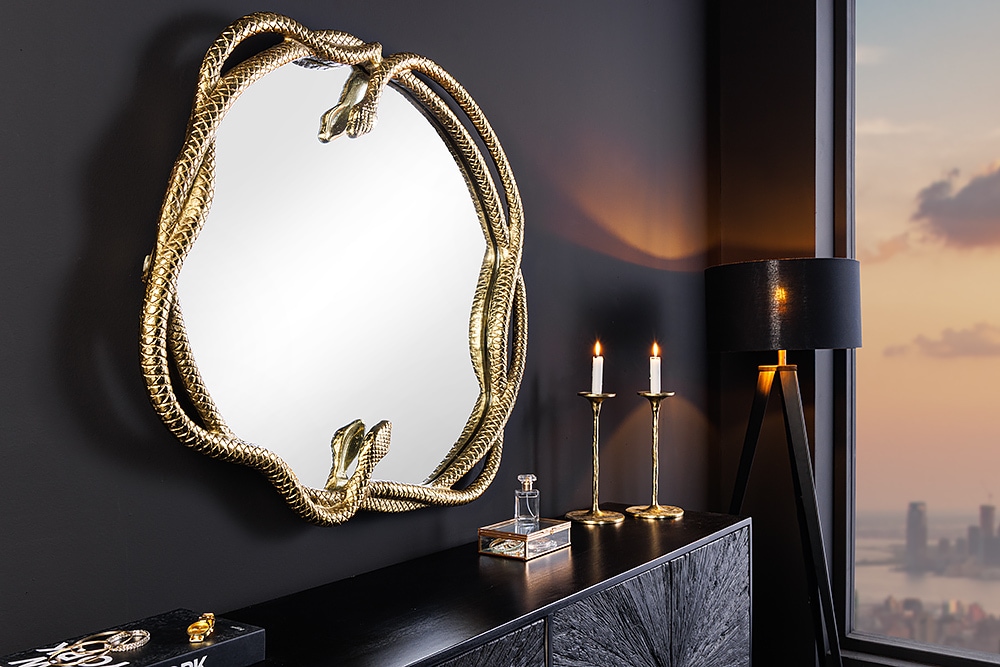 Dekorativer Spiegel SNAKE XL 85cm gold Metall Schlangen-Skulptur » Jetzt kaufen