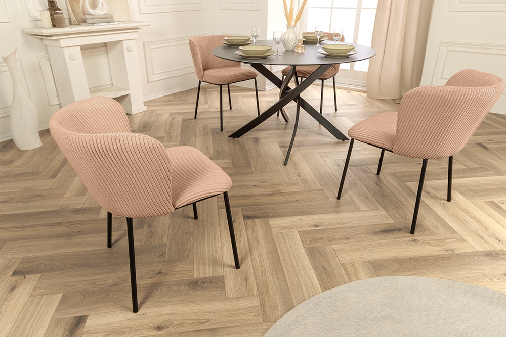 Design Stuhl LYON rosa Cord schwarze Metallbeine