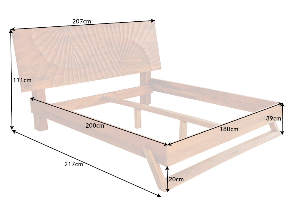 Design Bett SCORPION 180x200cm braun Mangoholz 3D Schnitzerei Massivholz Doppelbett