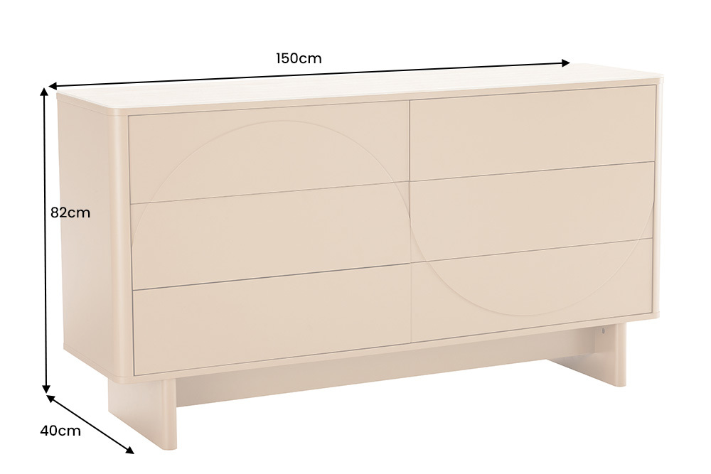 Design Sideboard SAVOY 150cm grau beige greige Keramik Travertin mit sechs Schubladen