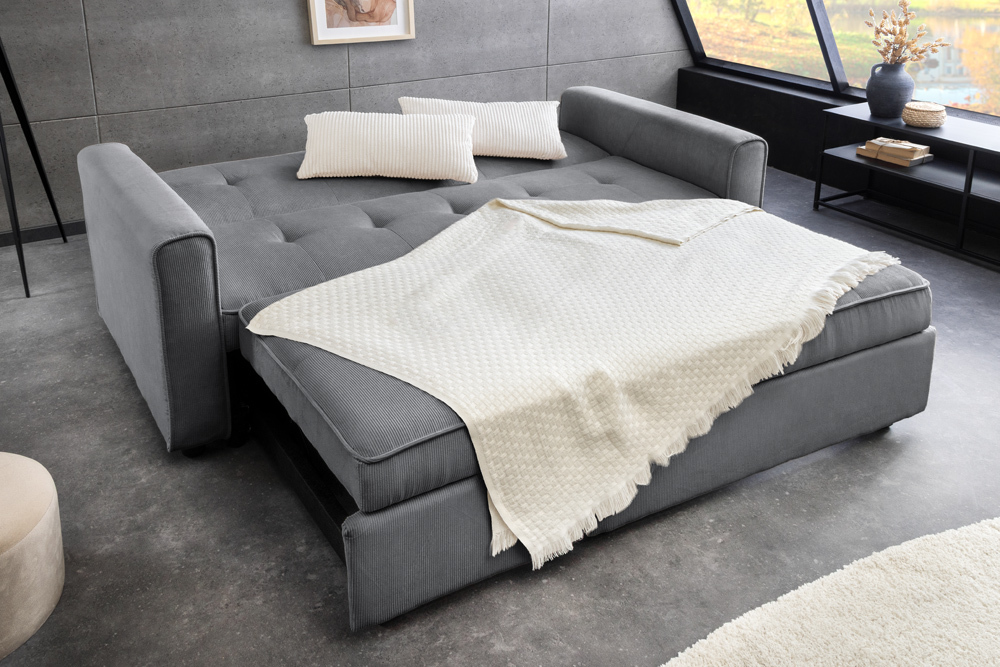 Ausziehbares Schlafsofa SMART 180cm grau Cord 2-Sitzer Couch mit Nosagfederung