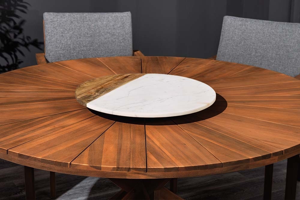 Runder Gartentisch KOPENHAGEN 140cm braun Akazienholz honey finish wetterfest