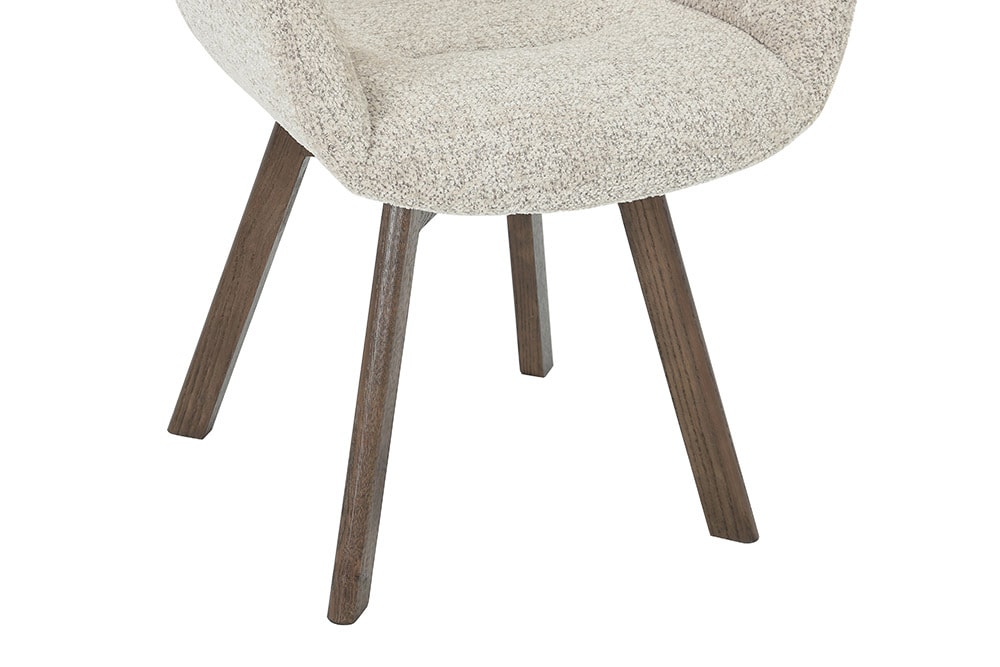 Drehbarer Design Stuhl BALTIC taupe Bouclé Tweed Soft Eiche Massivholz Walnuss