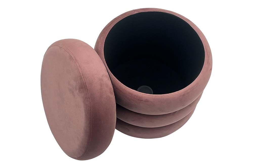 Runder Polsterhocker VOGUE 40cm rosa Samt mit Stauraum