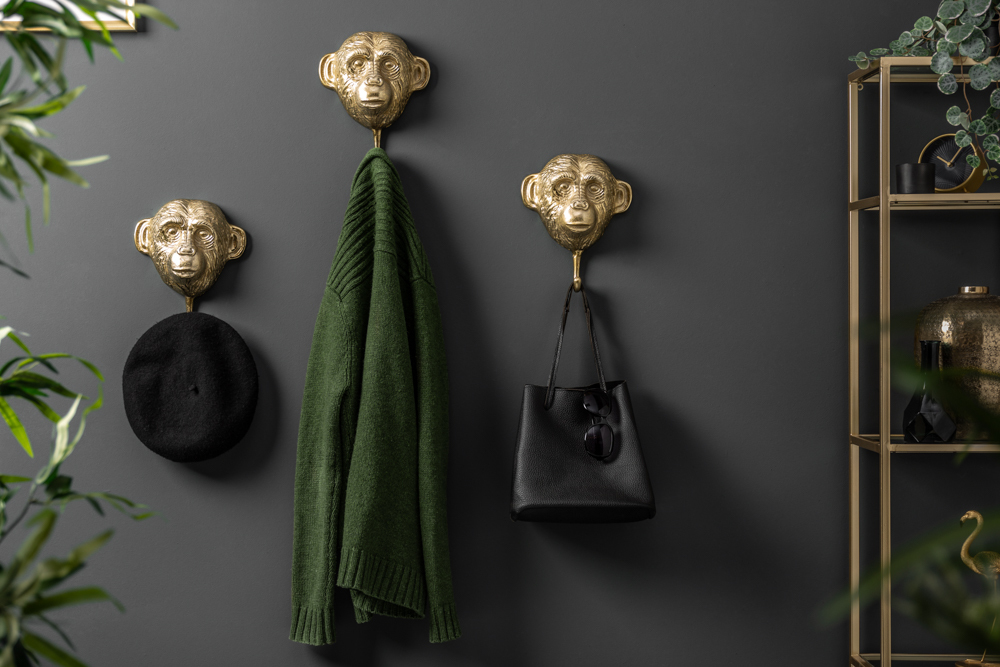 Extravagantes Kleiderhaken 3er Set THREE APES 25cm gold Handarbeit