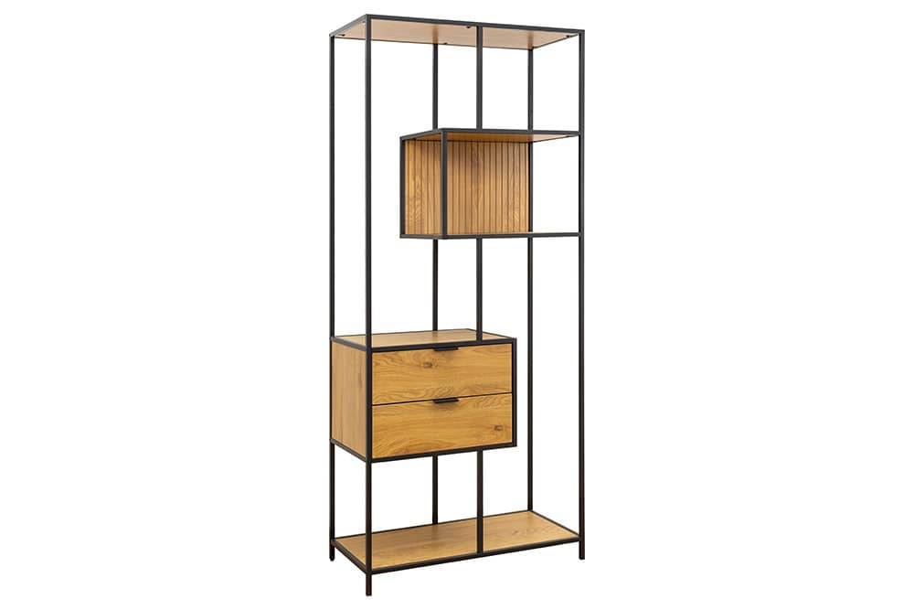 Industrial Bücherregal SLIM LINE 185cm Wildeiche schwarz Metall mit Schubladen