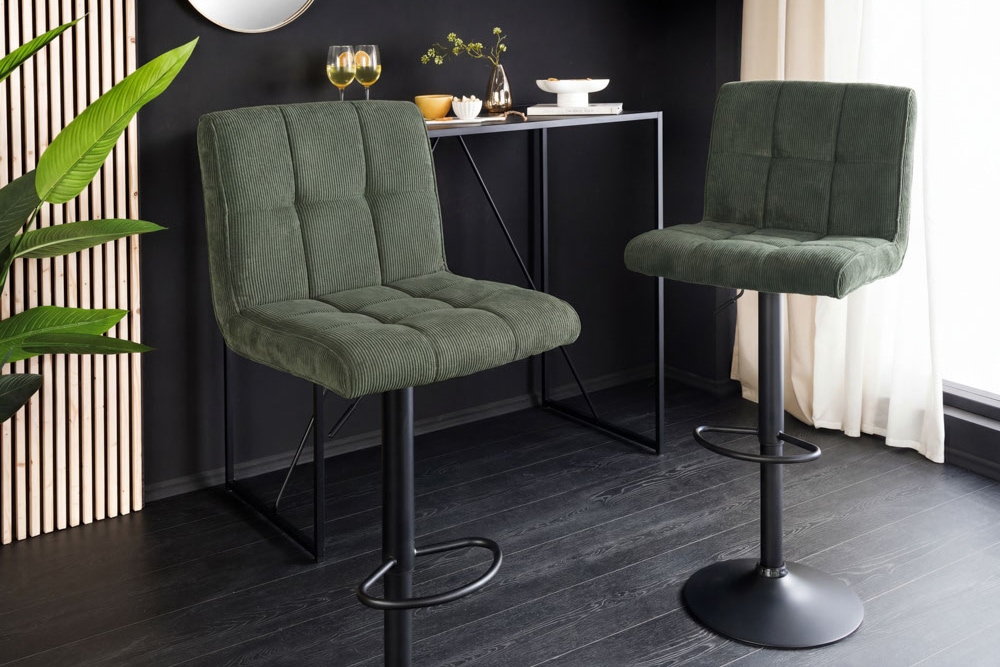 Höhenverstellbarer Barhocker MODENA grün Cord schwarz Metall mit Lehne drehbar » Jetzt kaufen