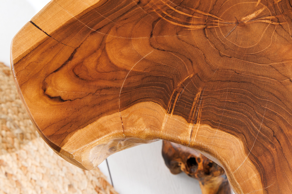Massivholz Beistelltisch ROOT 40cm natur Teak aus Wurzelholz im Stelzen-Design